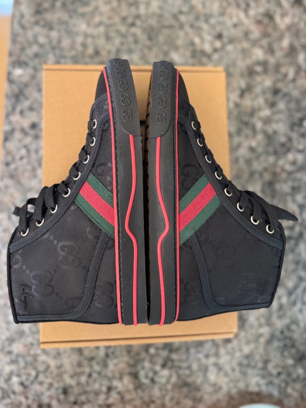 (NWT) GUCCI GG “OFF THE GRID” TENNIS 1977 BLACK HIGH TOP — WOMEN’S SZ. 9.5 (39+)